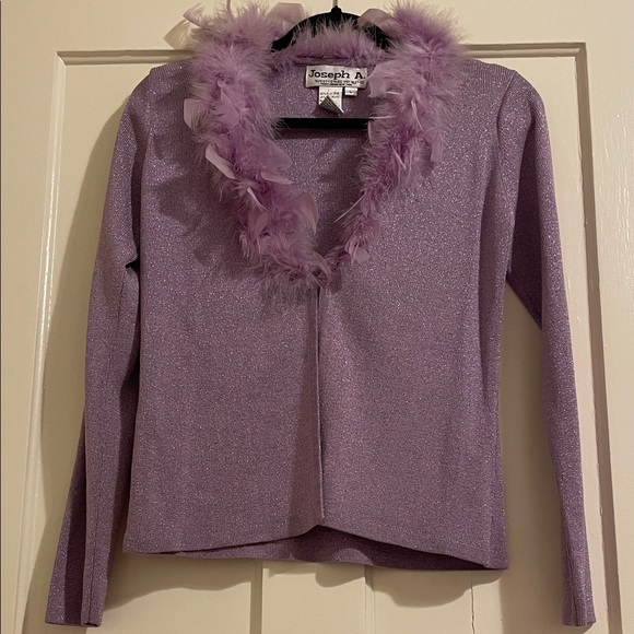 Joseph A Sweaters - Joseph A Lavender Glitter Cardigan with Feather Detail